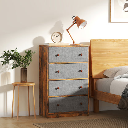 Sovise Fabric And Wood Grey And Rustic Brown 4 Drawer Storage Dresser