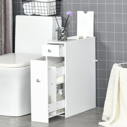 Ninemi Narrow Bathroom Floor Storage Cabinet With Drawers In White