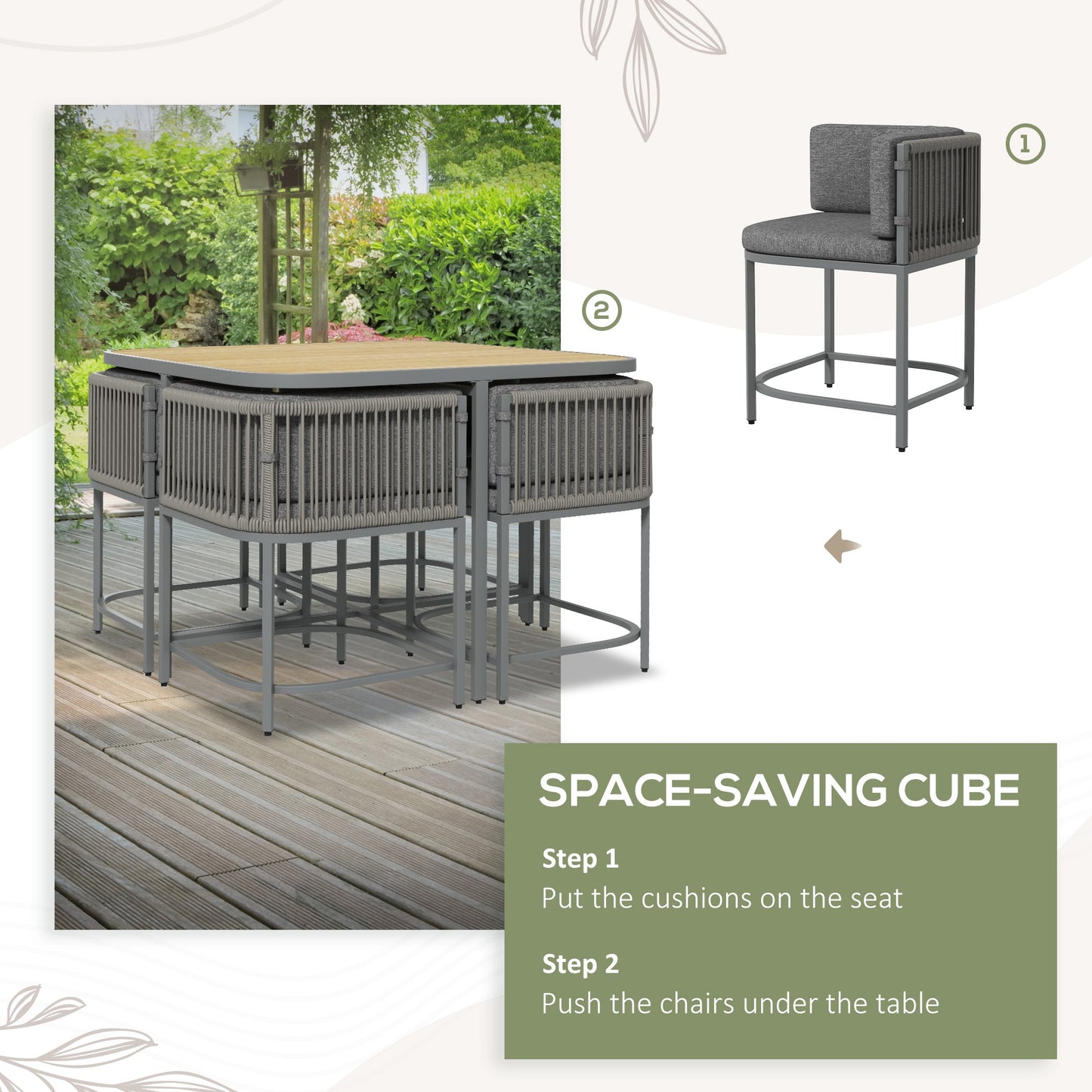 Vidi Rattan String Grey 4 Seater Cube Garden Furniture Set With Cushions
