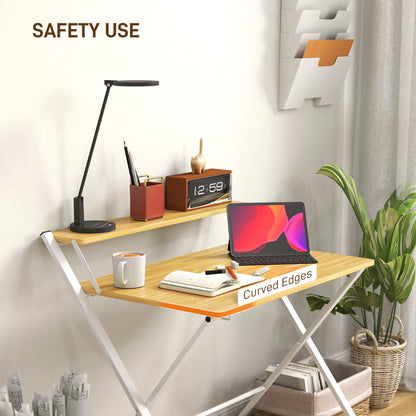 Lune 86cm Maple Wood Effect Folding Desk With 2 Tier Storage Shelves