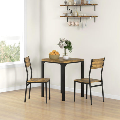 Lulila Wooden Rustic Brown 3 Piece Minimal Dining Table And Chair Set