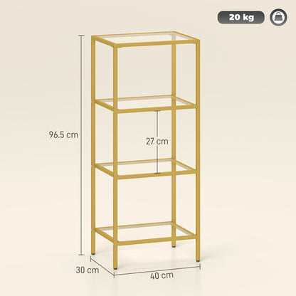 Nopazi Tofi Metal And Glass Gold Tone 4 Tier Vertical Display Shelving Unit