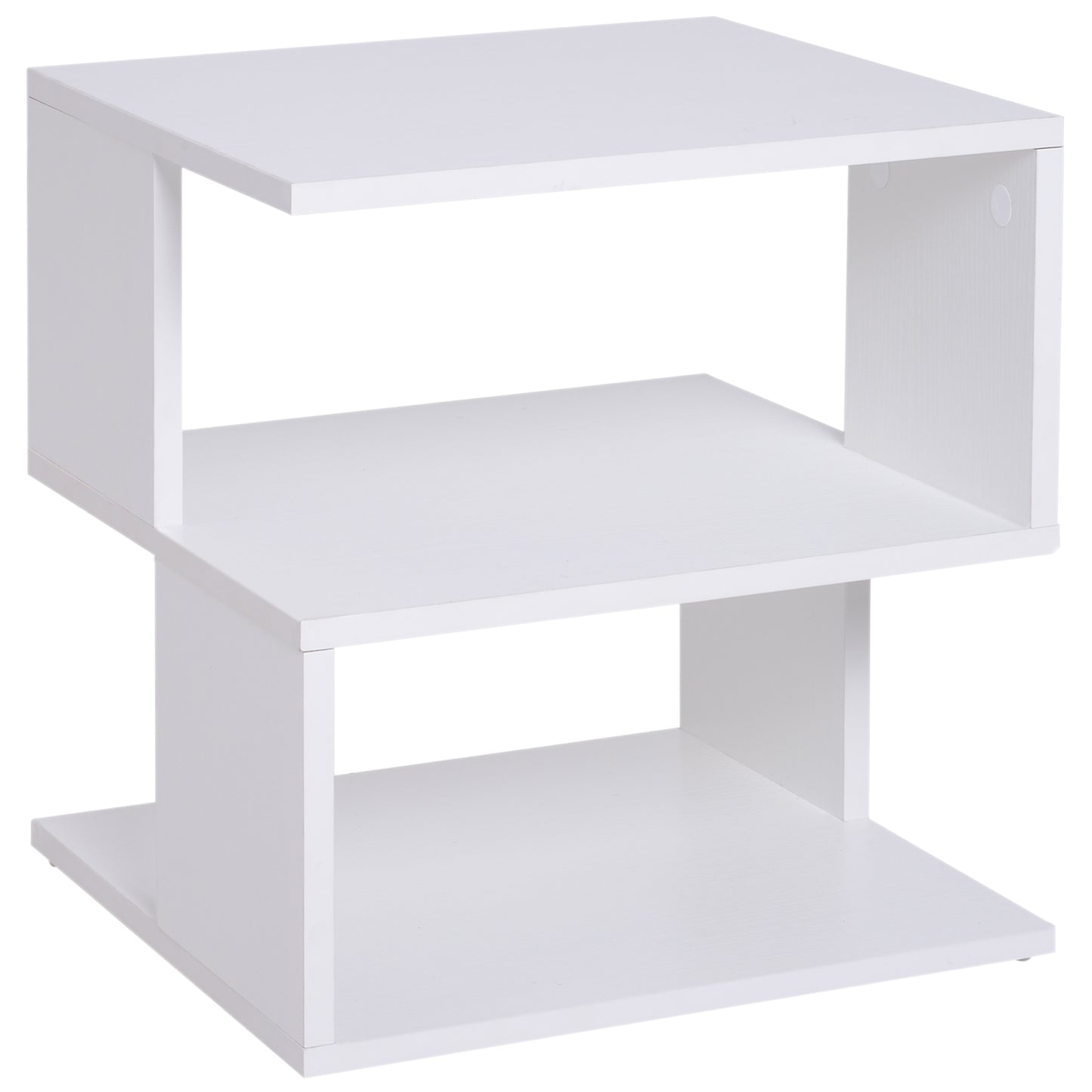 Masevi Wooden White Square Side Table With 2 Tier Storage