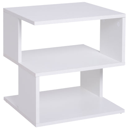 Masevi Wooden White Square Side Table With 2 Tier Storage