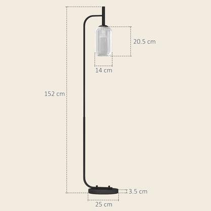 Line Metal Black Retro Floor Lamp With Ribbed Glass Shade