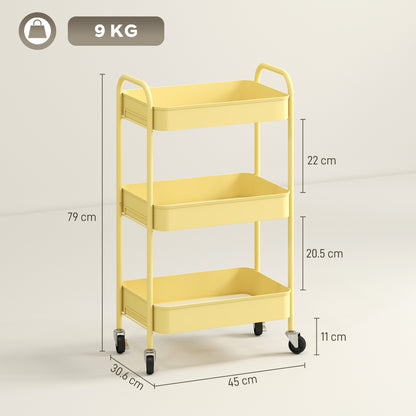 Firi Metal Yellow 3 Tier Steel Storage Trolley With Wheels
