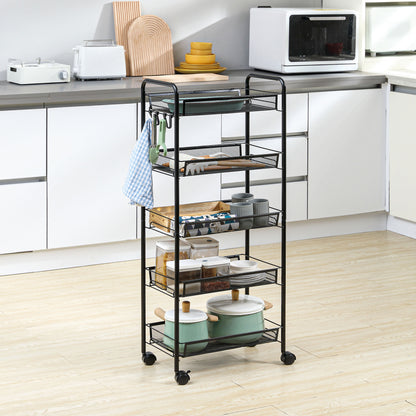 Velu Metal Black 5 Basket Steel Storage Trolley With Wheels