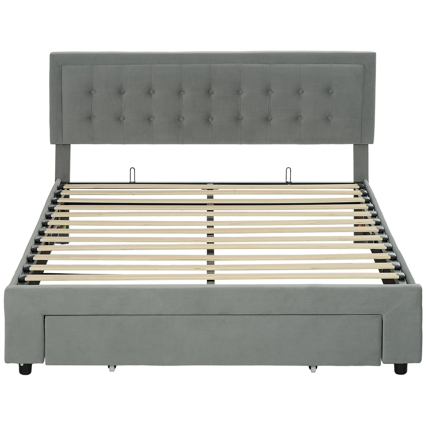 Dineno 5FT Grey King Size Ottoman Bed Frame With Built In Front Divan Storage Drawer