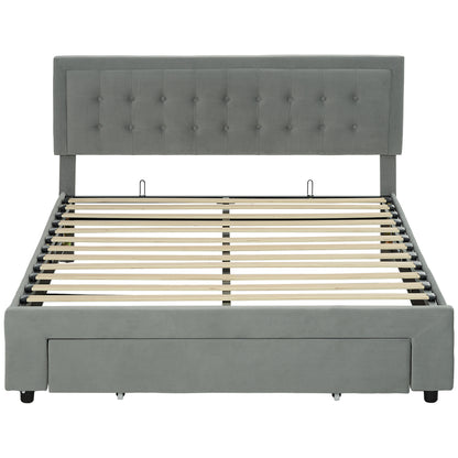 Dineno 5FT Grey King Size Ottoman Bed Frame With Built In Front Divan Storage Drawer