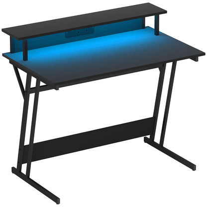 Tovapa 100cm Minimalist Black 2 Level LED Gaming Desk