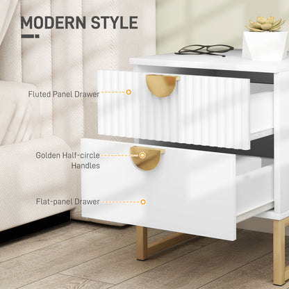 Coelta Loni White and Gold Elegant 2 Drawer Bedside Table Ribbed Pattern