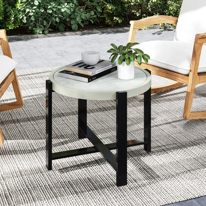 Linado Aluminium Light Grey Round Outdoor Side Table With Marble Effect Glass Top