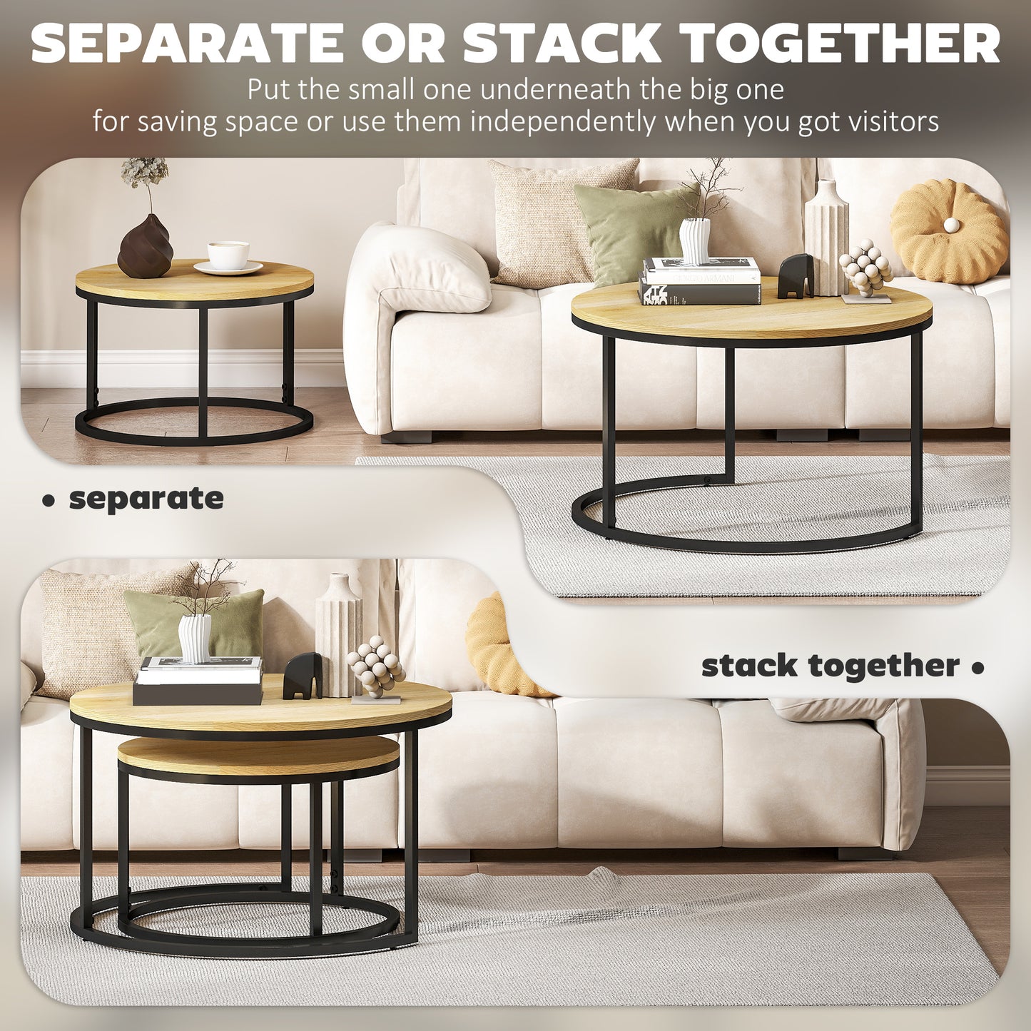 Mova Set Of 2 Light Natural Finish Wood Effect Nesting Tables