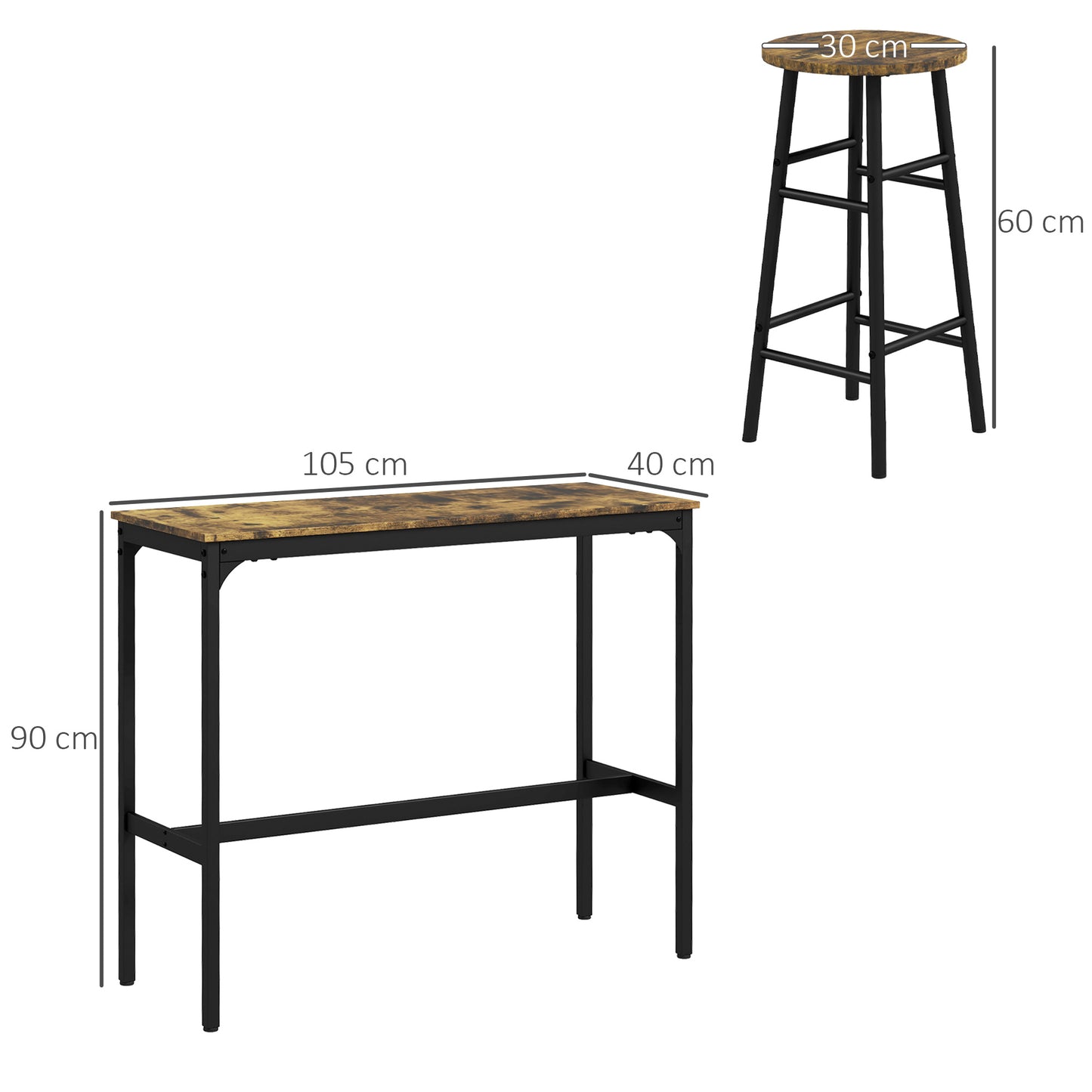 Tonayo Wooden Rustic Brown 5 Piece Industrial Bar Table And Stool Set