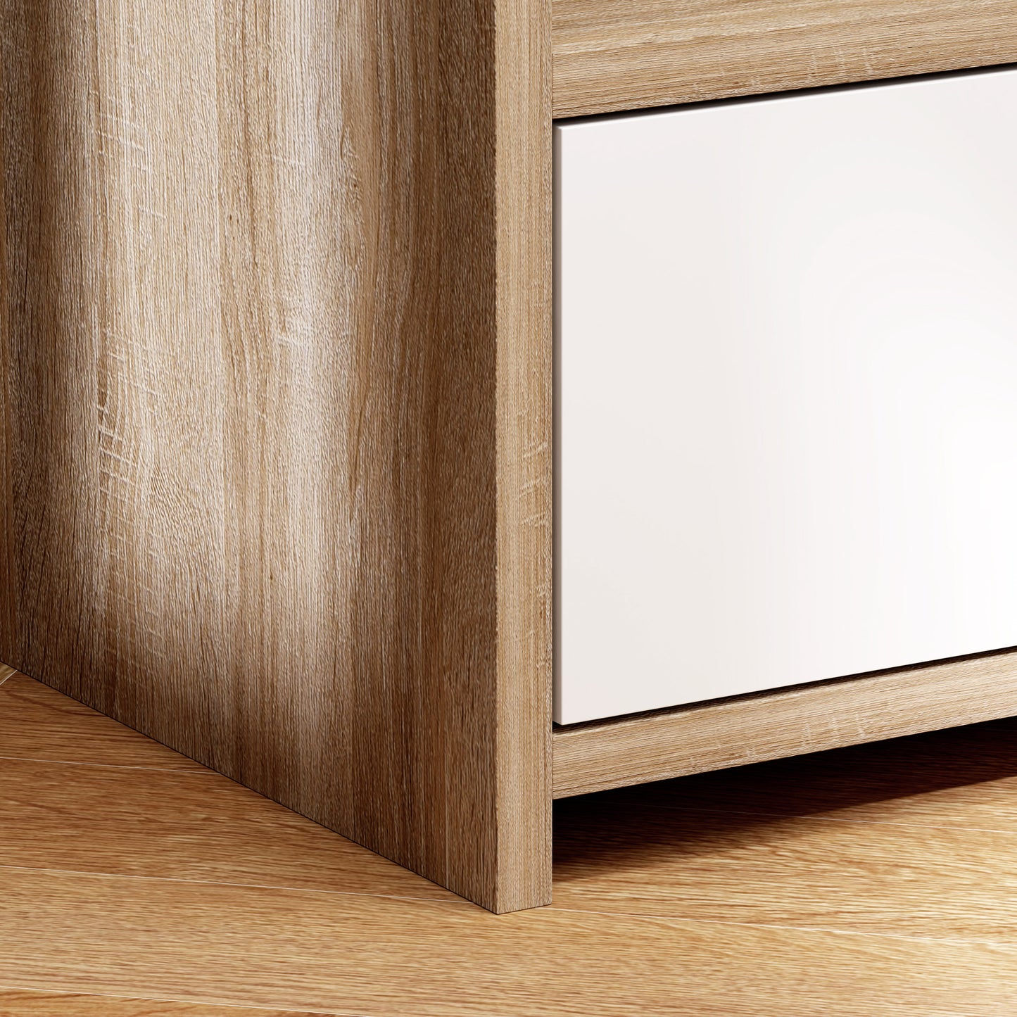 Tahadi White And Wood Effect Multi Storage Bedside Table