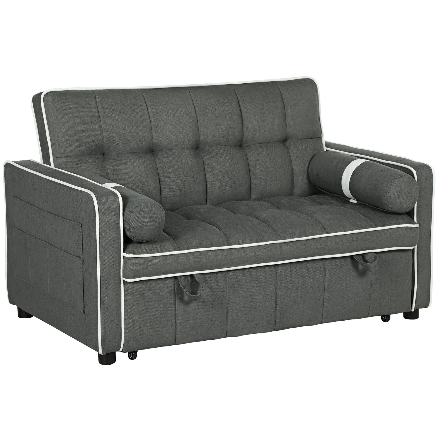Tapa Linen Effect Dark Grey Upholstered 2 Seater Sofa Bed White Trim
