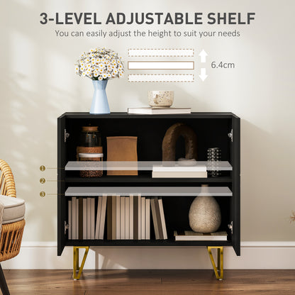 Diro High Gloss Black Geometric Pattern Sideboard With Gold Hairpin Legs