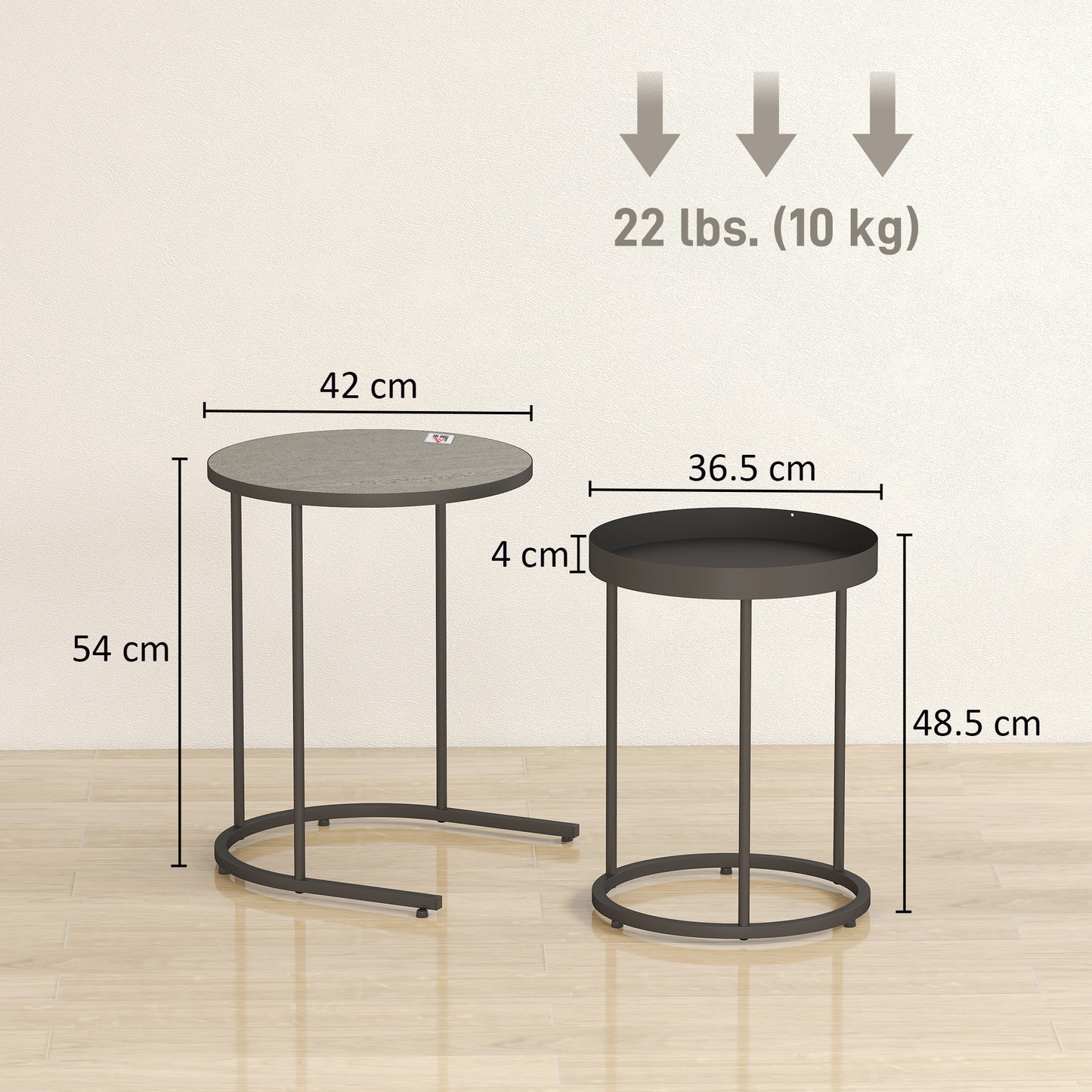 Midoli Set of 2 Metal And Wood Grey Industrial Nesting Tables