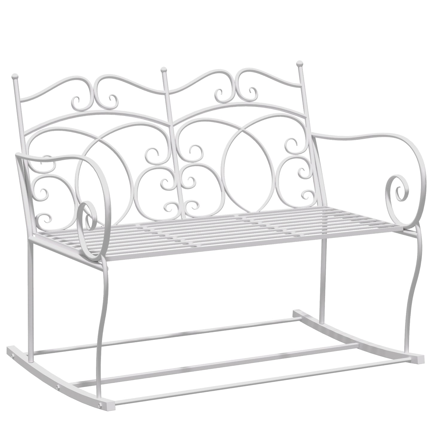 Yomino Steel White 2 Seater Outdoor Rocking Garden Bench With Decorative Backrest