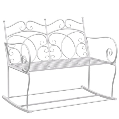 Yomino Steel White 2 Seater Outdoor Rocking Garden Bench With Decorative Backrest