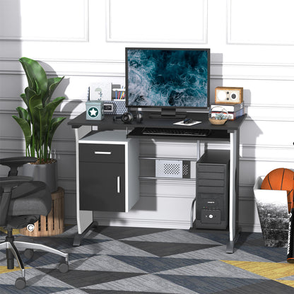 Tafi 100cm Wooden Black Home Office Desk With Keyboard Tray Drawers And Storage Shelves