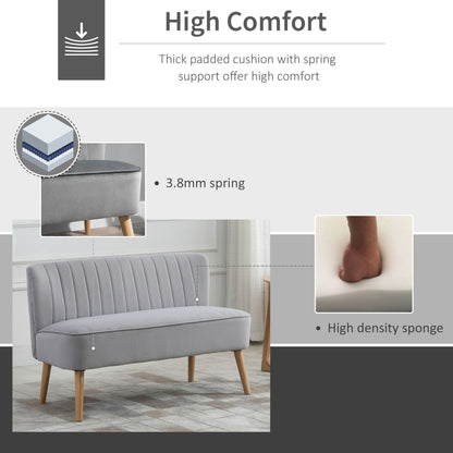Haleco Light Grey Fabric 2 Seater Love Sofa Panel Tufted Back Natural Wooden Legs