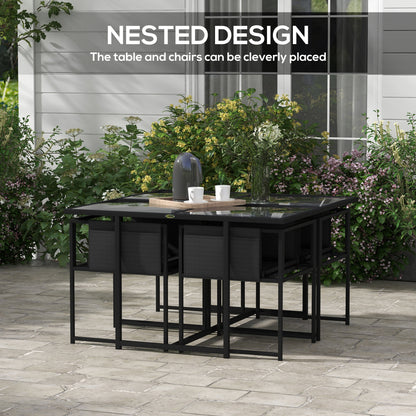Bamico 4 Seater Metal Black Garden Dining Set With Mesh Seats And Glass Table