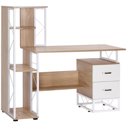 Lasomo 133cm Wooden Oak Desk  Drawers and Shelves