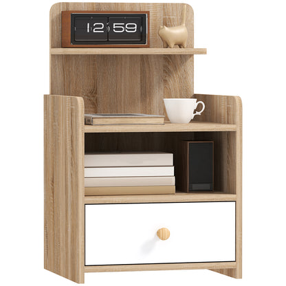 Tahadi White And Wood Effect Multi Storage Bedside Table