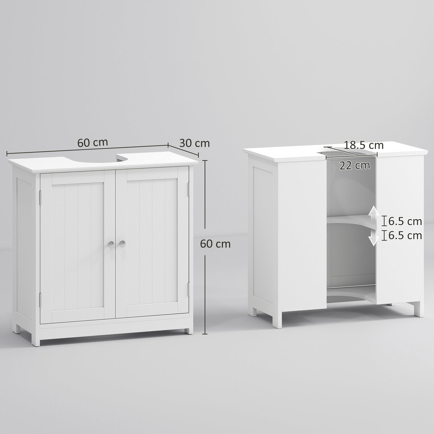 Fabka White Under Sink Vanity Cupboard With Double Doors And Adjustable Shelving For Fauxdestal Or OFauxn Basin