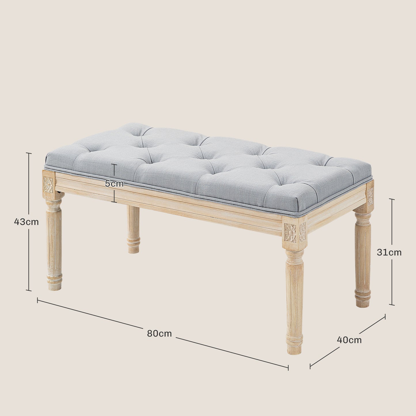Vero Vintage Style Natural and Light Grey Wooden Bed End Bench