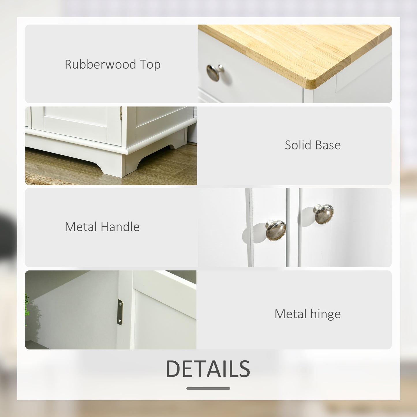 Totoro White Sideboard With Natural Top 3 Doors 3 Drawers 3 Shelves
