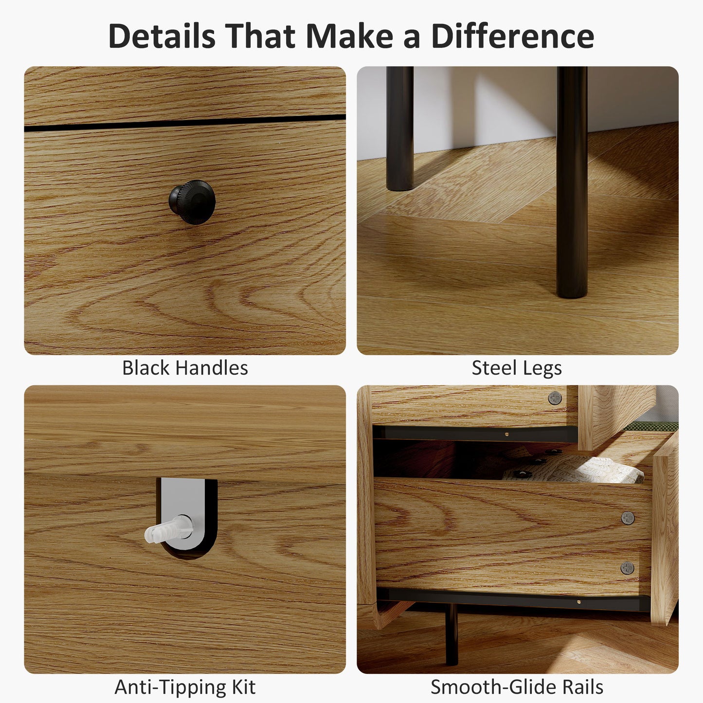 Elmira Wood Oak Finish 4 Drawer Modern Storage Chest