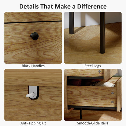 Elmira Wood Oak Finish 4 Drawer Modern Storage Chest
