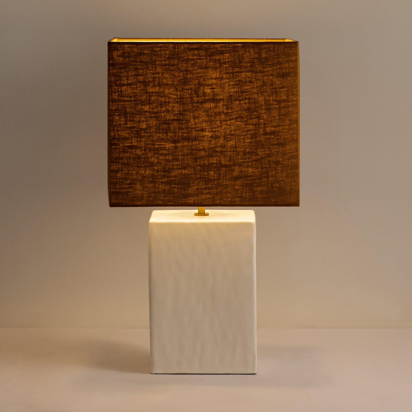 Long Island Small Rectangular White Bamboo Table Lamp with Ochre Shade