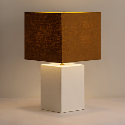 Long Island Small Rectangular White Bamboo Table Lamp with Ochre Shade