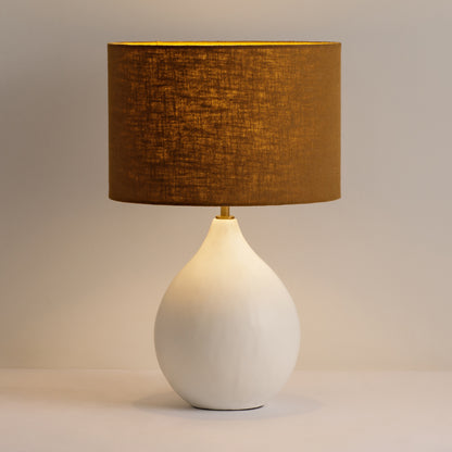 Long Island Small Round White Bamboo Table Lamp with Ochre Shade