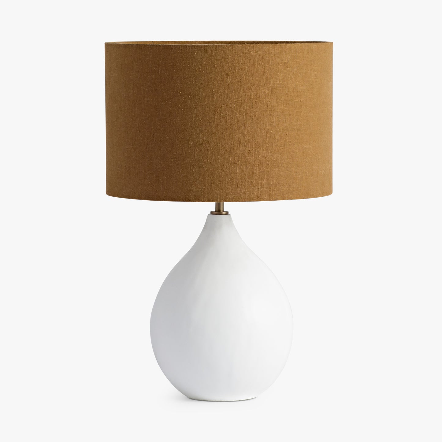 Long Island Small Round White Bamboo Table Lamp with Ochre Shade