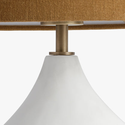 Long Island Small Round White Bamboo Table Lamp with Ochre Shade