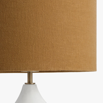 Long Island Small Round White Bamboo Table Lamp with Ochre Shade