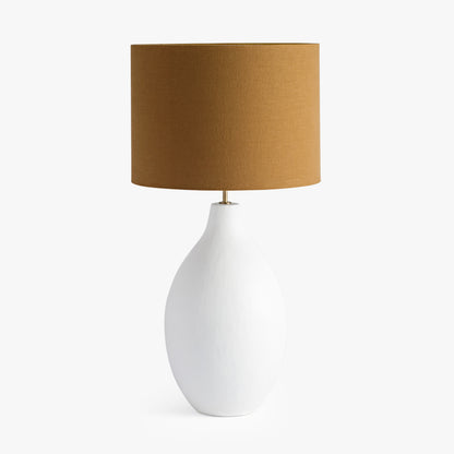 Long Island Large Round White Bamboo Table Lamp with Ochre Shade