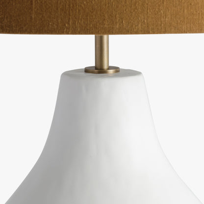 Long Island Large Round White Bamboo Table Lamp with Ochre Shade
