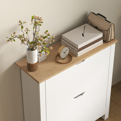 Sakeno High Gloss White Slim Shoe Cabinet With 2 Flip Drawers For 12 Pairs