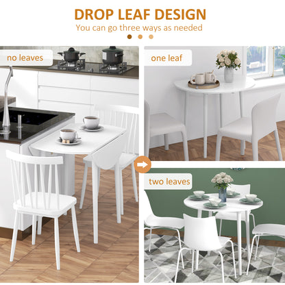 Zinise Solid Wood White Round Folding Dining Table Seating 4 With TaFauxred Legs