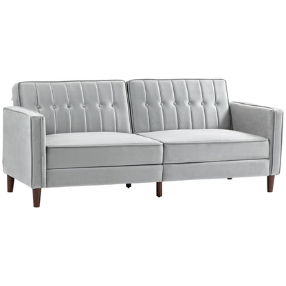 Sasari Velvet Light Grey Convertible Futon Sofa Bed With Tufted Seat And Split Back