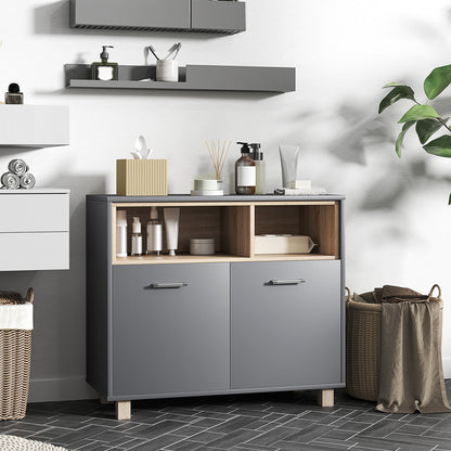 Cosano Freestanding Bathroom Storage Cabinet With Open Compartments And Double Doors
