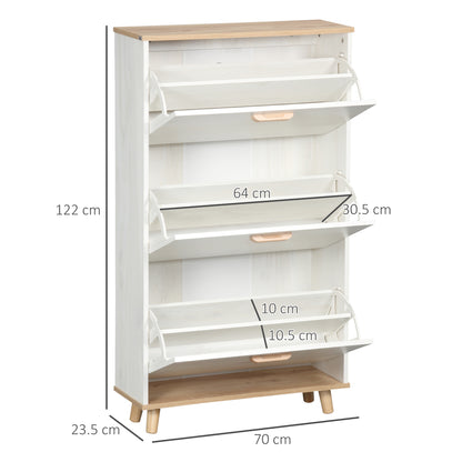 Romola Wooden White and Natural Slim Shoe Cabinet With 3 Flip Drawers For 12 Pairs