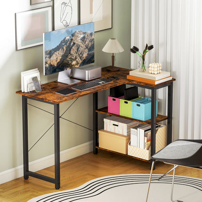 Morofi 120cm Rustic Brown L Shaped Desk with Integrated Bookshelf