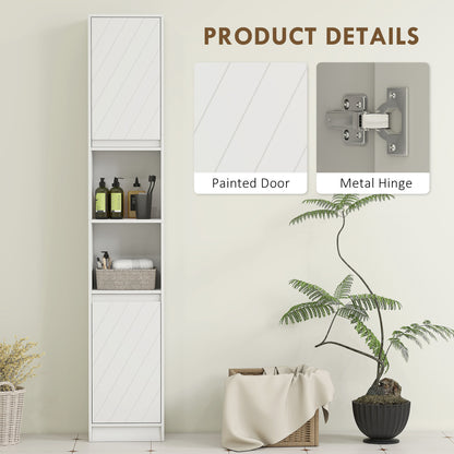 Fibava Slim Freestanding Bathroom Storage Cabinet With OFauxn Compartment Adjustable Shelves White 30 x 24 x 170 cm