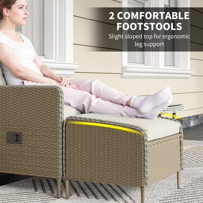 Nonomo Nofa Rattan Natural and White Reclining Outdoor Garden Bistro Set With Cushions